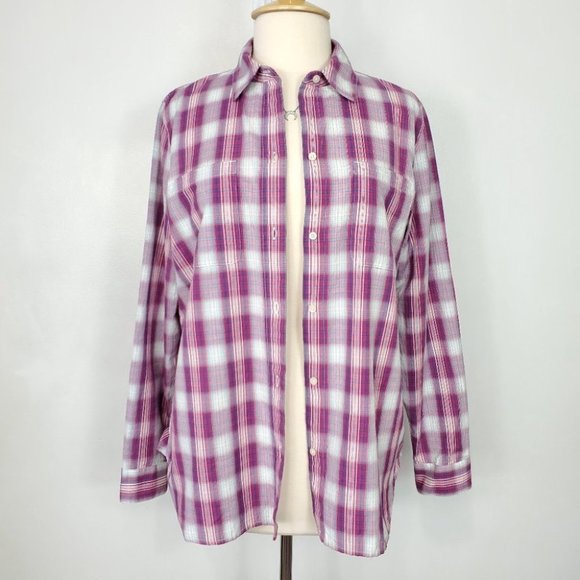 Madewell Plaid 100% Cotton Preppy Long Sleeve Button Up Top Shirt Size L - Picture 2 of 13